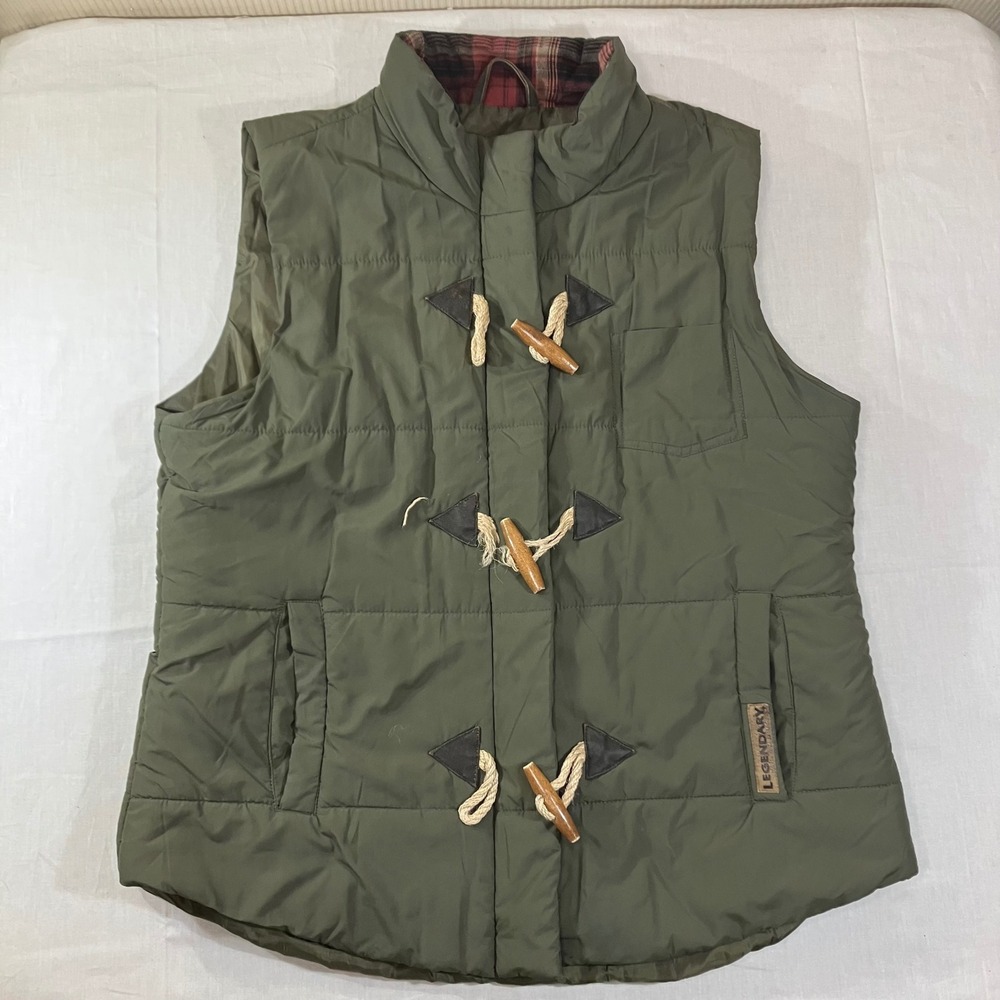 Legendary Whitetails Mens Olive Green Quilted Puffer Vest Toggle Mock Neck Large
